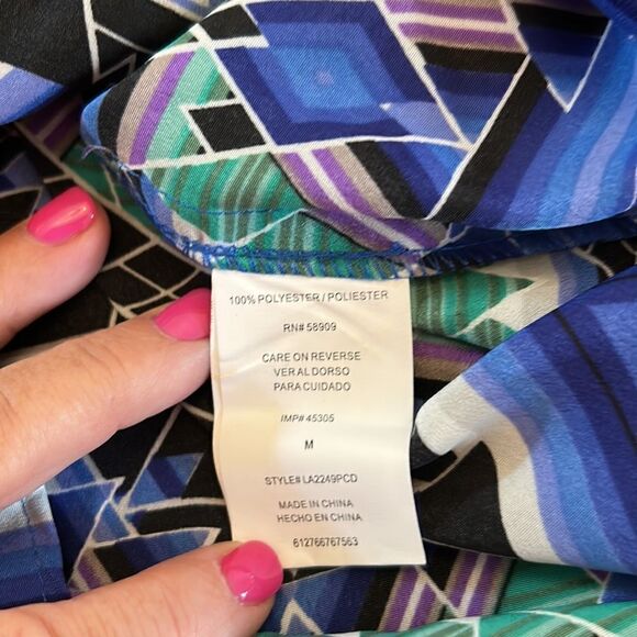 Gibson Latimer blue purple black patterned tunic Size M New - Picture 8 of 9